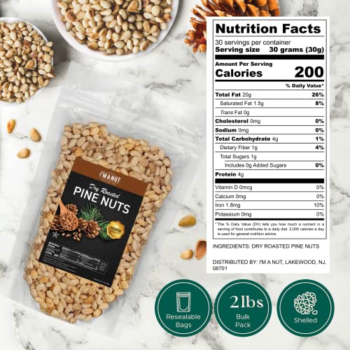 Oven Toasted Pine Nuts 32 Oz (2 Lb) Batch Tested Gluten & Peanut Free | Whole And Natural | No Ppo | Steam Pasteurized | Great For Pesto, Salads Or Roasting - By I'm A Nut #TOP2