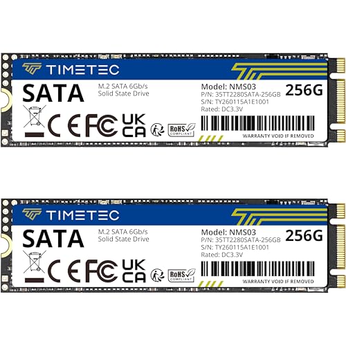 Image of Timetec 256GBx2 (2 Pack) SSD 3D NAND TLC SATA III 6Gb /s M.2 2280 NGFF 128TBW Read Speed Up to 550MB /s SLC Cache Performance Boost Internal Solid State Drive for PC Computer Laptop and Desktop