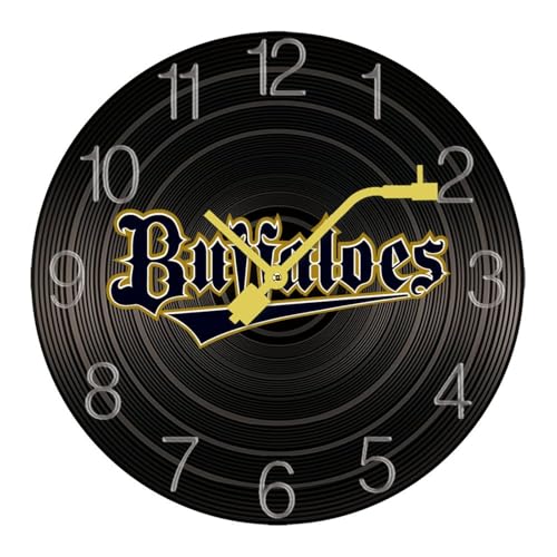 掛け時計 木製レコード オリックス・バファローズ ウォールクロック かけ時計 置き時計 インテリア おしゃれ 電池式 飾り 木製 連続秒針 北欧 無音 壁掛け 個性的 大数字 音楽愛好家 直径30cm ギフト