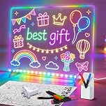 Led Drawing Board, 35x25 cm Light Up Acrylic Board for Children with 8 Colors 6 Light Modes, Rewritable Led Drawing Tablet for Kids Includes Adapter 7 Color Pens, Sketching Gift Toy for Teens