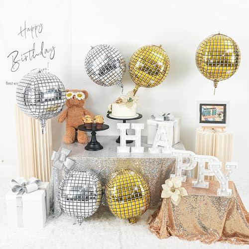 Image of 6pcs 22 Inch Gold Silver Disco Ball Balloons, Silver and Gold Big Disco Balloons, 4d Large Foil Aluminum Balloon For Birthday Baby Shower 70s 80s 90s Theme Party Wedding Engagement Graduation Decor