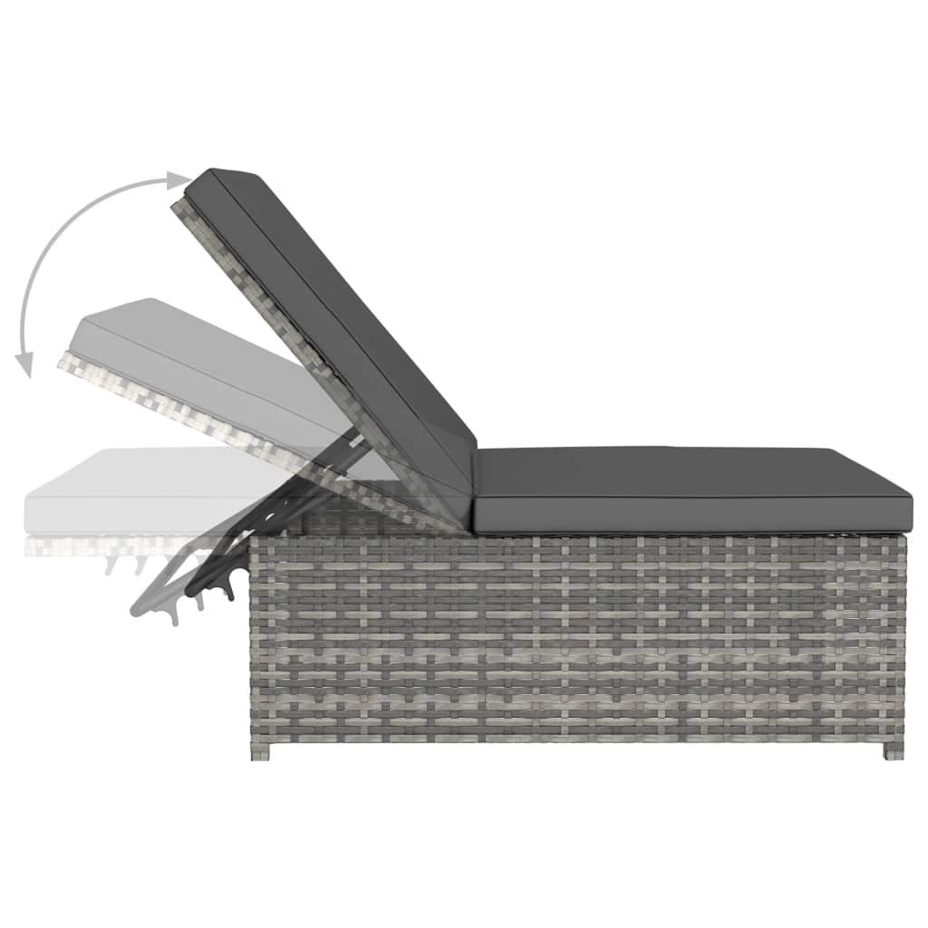 Hamacas de jardín con mesa de polirratán gris, respaldo ajustable, conjunto modular de muebles de jardín para terraza y exterior
