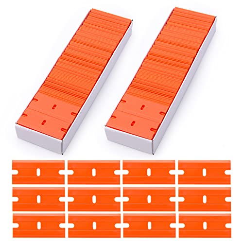 FOSHIO 200Pcs Grattoirs Lames de rasoir ensembles Lames Plastique double bords Métal Lames pour Plaque Vitrocéramique Fenêtre Mirror Verre Peinture auto Décapant...