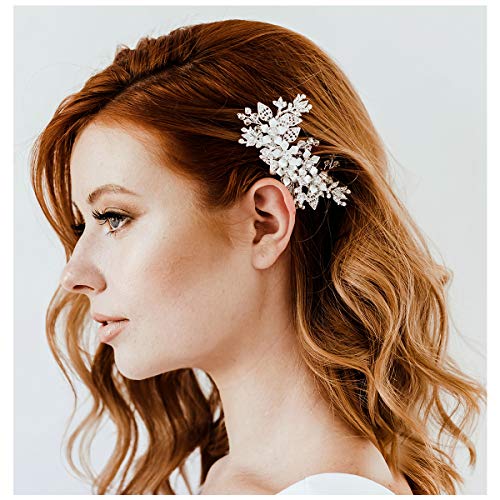 SWEETV - Pasador de plata para boda con diseño de peine de flores, para mujer