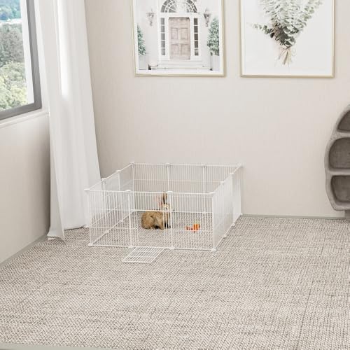 Lxvckly Haustier-Laufstall, Kleintiere Laufstall mit Tür, DIY Verschlüsselter Metalldraht Kaninchenzaun, Meerschweinchenkäfig, Kätzchenlaufstall, Indoor & Outdoor Hofzaun für Kleintiere Weiß