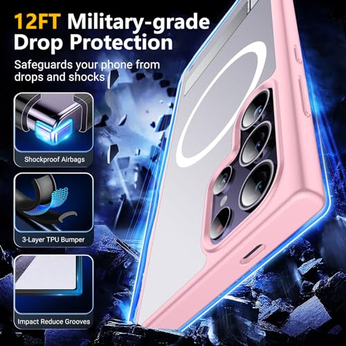 Image of SPIDERCASE Magnetic for Samsung Galaxy S24 Ultra Case with 3 Stand Ways | Military Grade Drop Protection | Invisible Stand | Shockproof | Slim Case | for S24 Ultra 5G,Pink