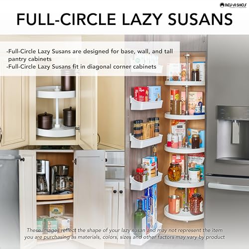 Image of Rev-A-Shelf 28 inch Dual Full Circle Lazy Susan Organizer for Upper Corner Kitchen Cabinets, Plastic Home Storage 2 Tier Shelves, White, 6012-28-11-52