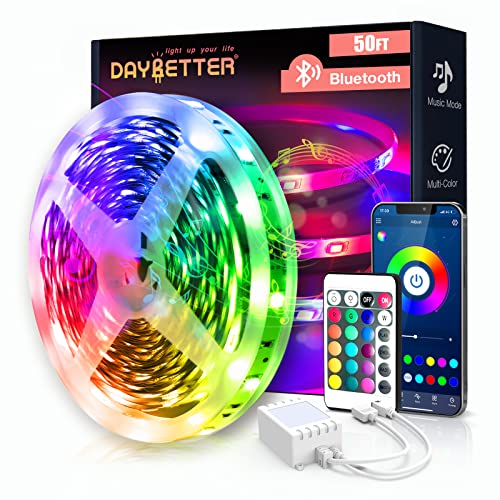 DAYBETTER LED Lights for Bedroom 50ft LED Strip Lights, RGB LED Light Strip with App Control Remote, Music Sync Color Changing LED Lights for Room Decor, LED Light for Wall Decor, Party Home Decor DAYBETTER LED Lights for Bedroom 50ft LED Strip Lights, RGB LED Light Strip with App Control Remote, Music Sync Color Changing LED Lights for Room Decor, LED Light for Wall Decor, Party Home Decor