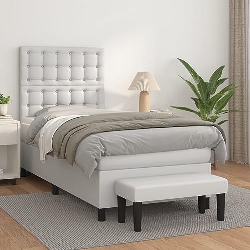 Xichuzi Cama Box Spring con colchón Cuero sintético Blanco 90x190 cm, Somier, Bases De Cama, Estructura Cama, Bed Frame, Marco De Cama SPU:3137636