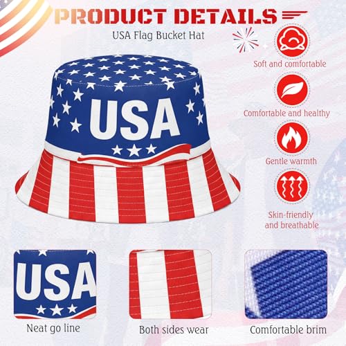 Image of Zhanmai 4 Pcs 4th of July USA Bucket Hat American Flag Patriotic Hats for Women Men 2026 Soccer Tournament Party Hat