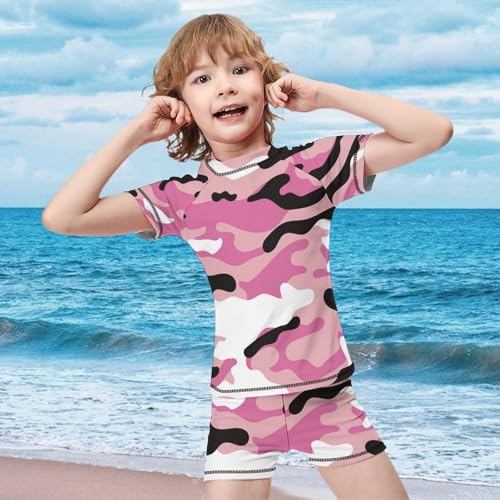 Pink Camouflage MilitaryChildren's Swimsuits Boys Two Piece Suit9-11Y（140cm）3