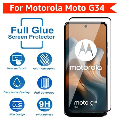 Image of HD Tempered Glass Screen Protector Compatible For Moto G34 5G With Edge To Edge Coverage And Easy Installation Kit