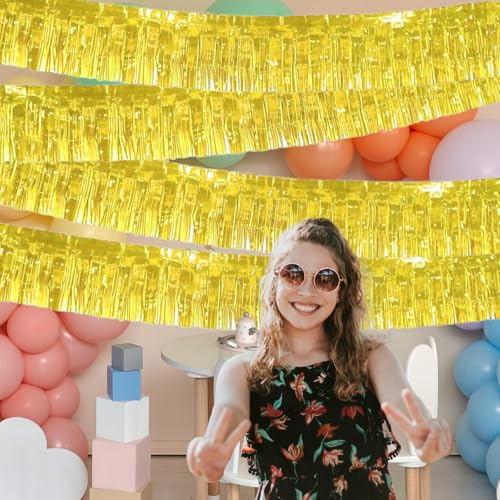 Image of 4 Packs Foil Fringe Garland Hanging Banner Wall Hanging Backdrop Streamers Curtains Shiny Metallic Tinsel Wall for Parade Floats Birthday Party Ceremonies Car Valentine's Day Wedding