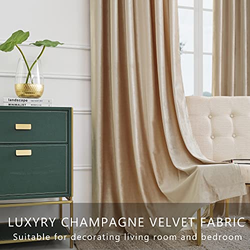 Primrose Blackout Curtains 96 Inch For Living Room Velvet Rod Pocket Window Drapes Treatment Semi Room Darkening Decor Champagne Curtains For Bedroom Set Of 2 Panels #TOP2