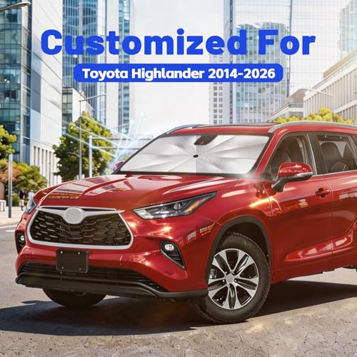 Image of Car Windshield Sun Shade for Toyota Highlander 2014-2026 -[Reflective Coated Fabric] Sunshade Umbrella for Front Window, Car Shades Sun Visor Keep Car Cool and Protects Interior, 1:1 Exact Fit