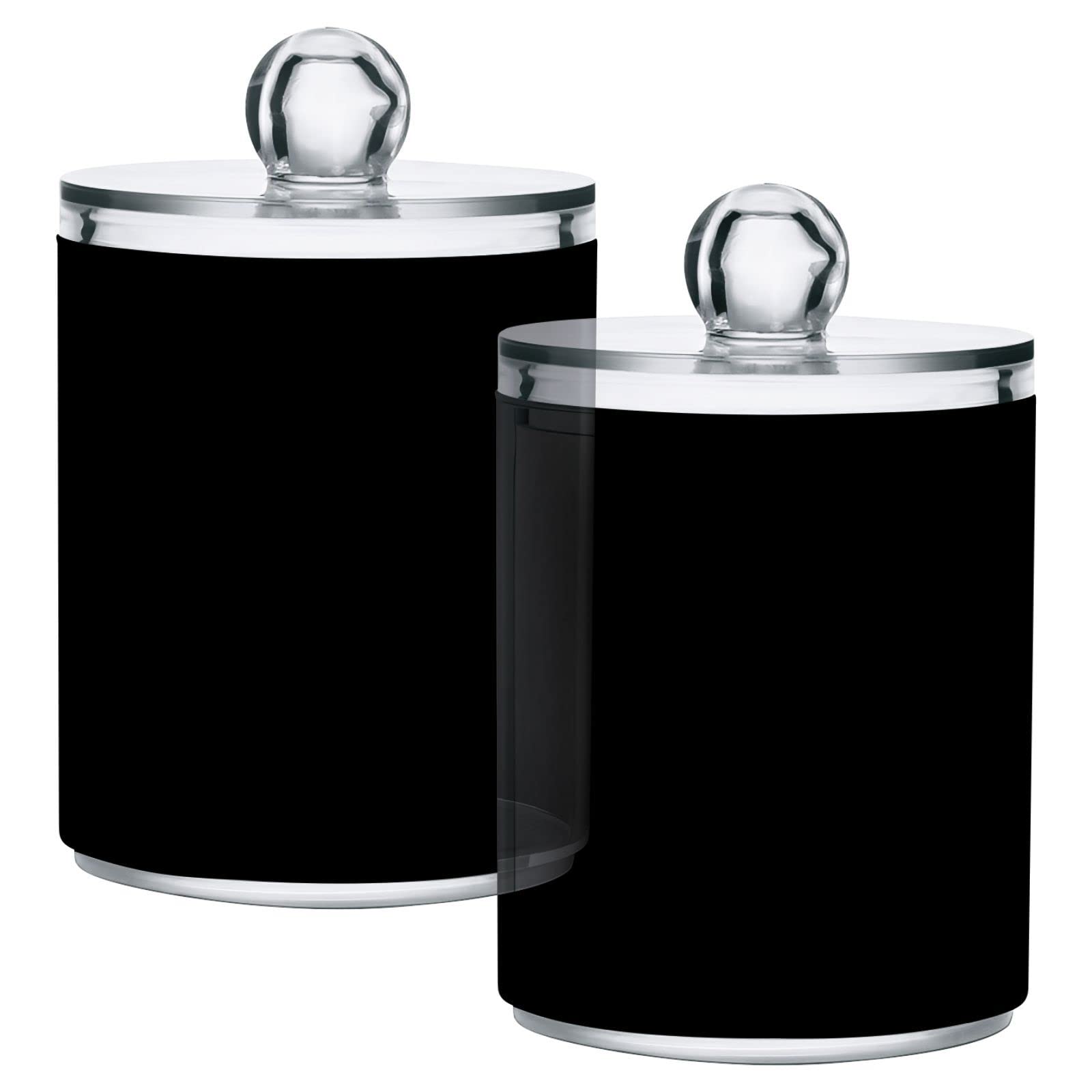 Gredecor 2 Pack Qtip Holder Clear Black Apothecary Jars with Lids Plastic Acrylic Bathroom Jars Vanity Countertop Canister Storage Organizer for Cotton Ball,Swabs,Pads,Floss