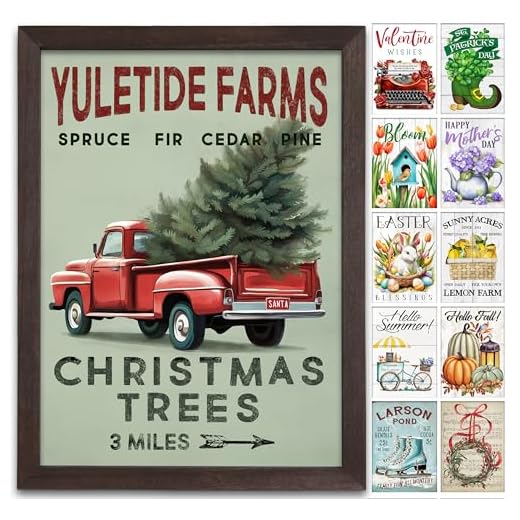 Farmhouse Wall Decor for your Home - 12x16 Rustic Wood Frame with 14 Interchangeable Sayings for the 4 Seasons, Christmas, Easter, Thanksgiving & July 4