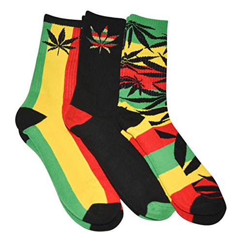 Herren Marihuana-Blatt-Socken, Rasta, mehrfarbig, 3 Paar, Größe 39-47