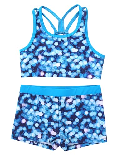 Girls Two Piece Workout Gymnastics Dance Outfit Straps Racer Crop Top with Booty Shorts4