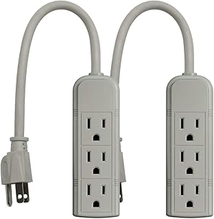 Uninex PS28U Compact Grounded 3-Outlet Power Strip, UL Listed, 1-Foot, 2-Pack
