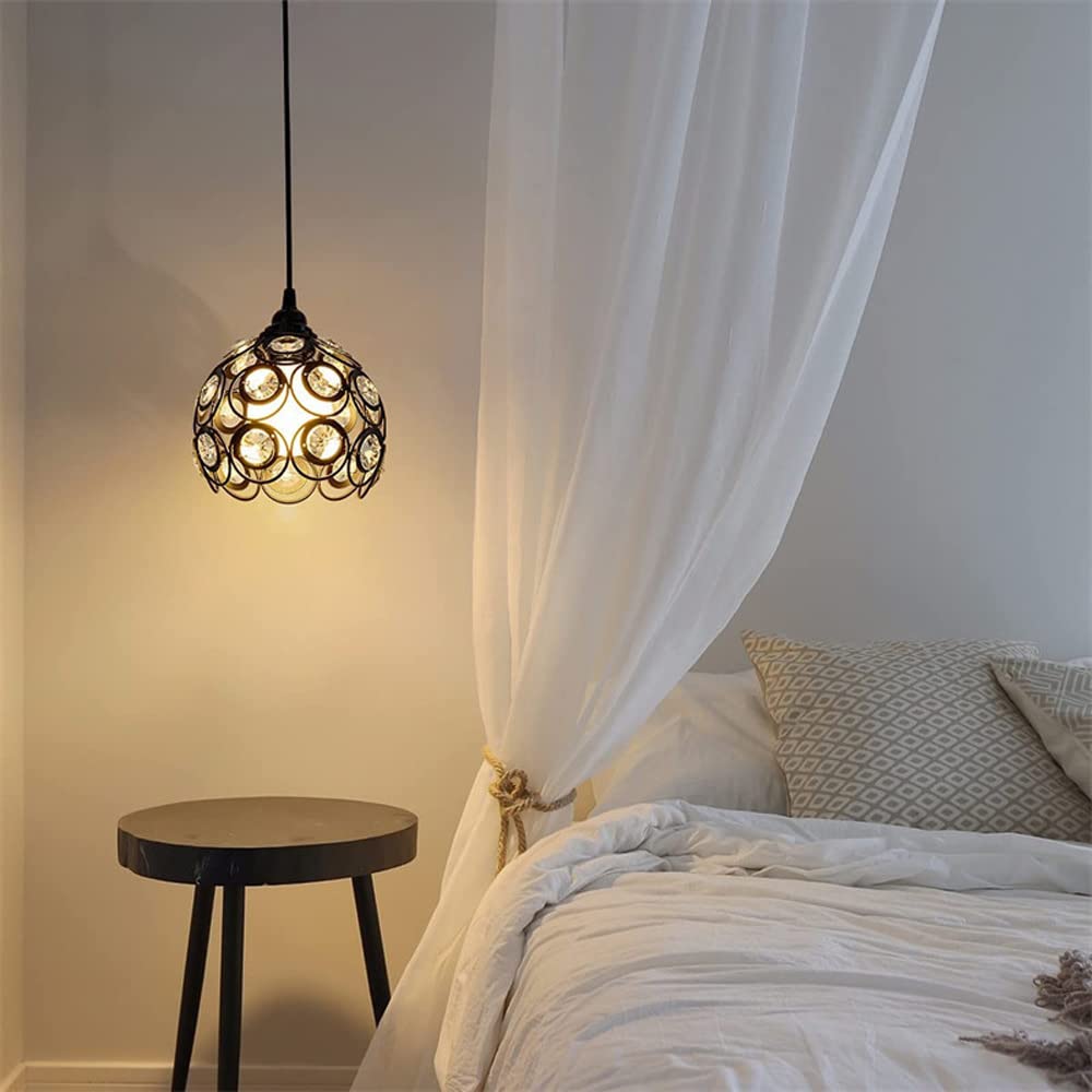 Kryształowa lampa wisząca z wtyczką Czarna metalowa wisząca lampa sufitowa, podwieszana na farmie oprawa oświetleniowa Pojedyncze żyrandole do kuchni Wyspa Jadalnia Loft