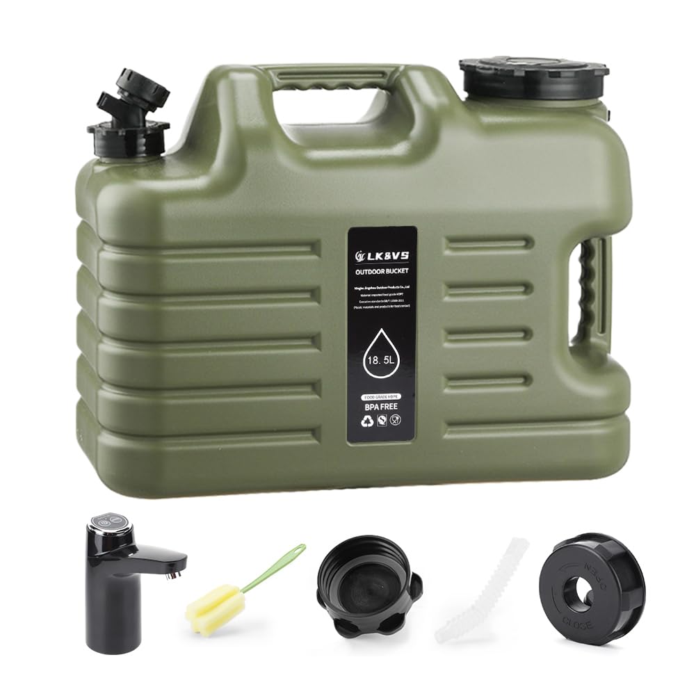 Amazon.co.jp: k-outdoor ウォータータンク 電動ポンプ付き 大容量 USB充電水ポンプ 水タンク 貯水タンク 食品級プラスチック  広口 防災グッズ キャンプ アウトドア給水・清掃・シャワー対応 非常用給水タンク (オリーブグリーン, 18.5L) : スポーツ＆アウトドア