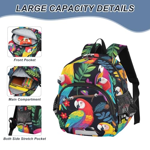 Kid's Backpack for Boys & Girls Toddler Bag Parrot on Trees Backpack with Safety Leash4