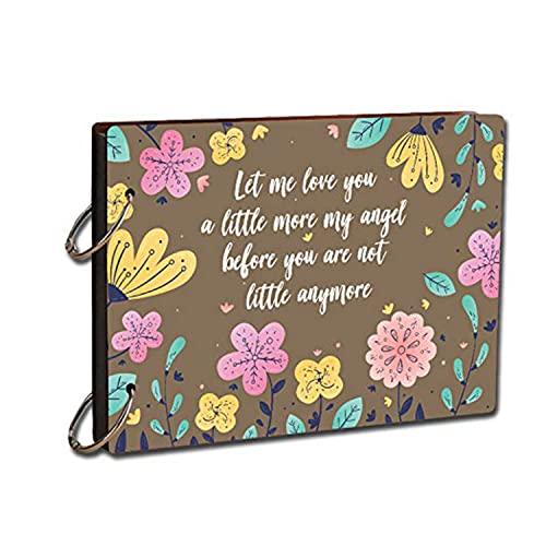 Image of Scrapbook Photo Album Memory Book With Wooden Hard Cover (9 Inch x 6.5 Inch,Design-3)