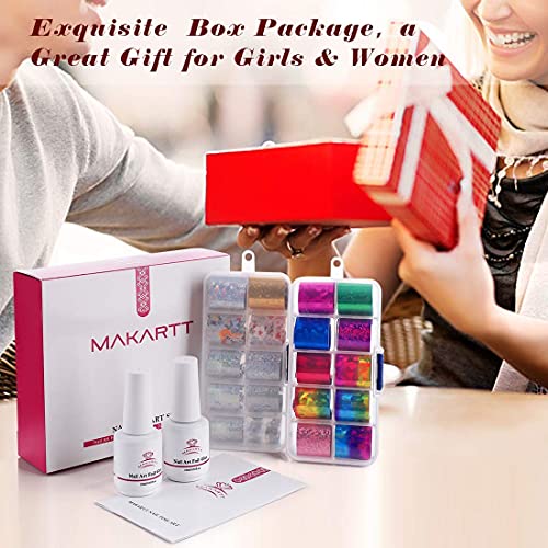 Makartt Nail Foil Nail Art Foil Glue Gel With Nail Art Foil Transfer Stickers Bundle, Foil Glue Gel With Starry Sky Star Foil Stickers Set, 10 Rolls Flowers Nail Art Foil Transfer Stickers #TOP6