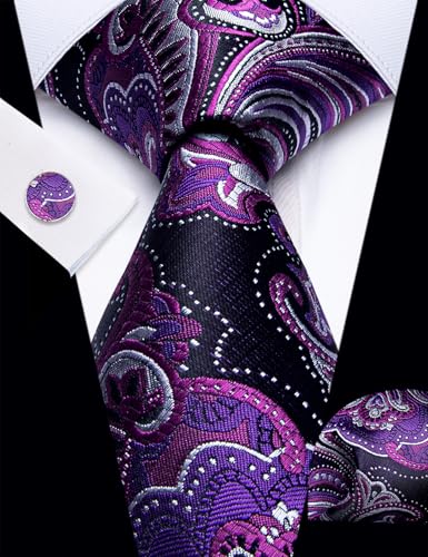 Image of YourTies Silk Paisley Floral Tie and Pocket Square Cufflinks with Lapel Pin Sets for Men 5PC Wedding Party