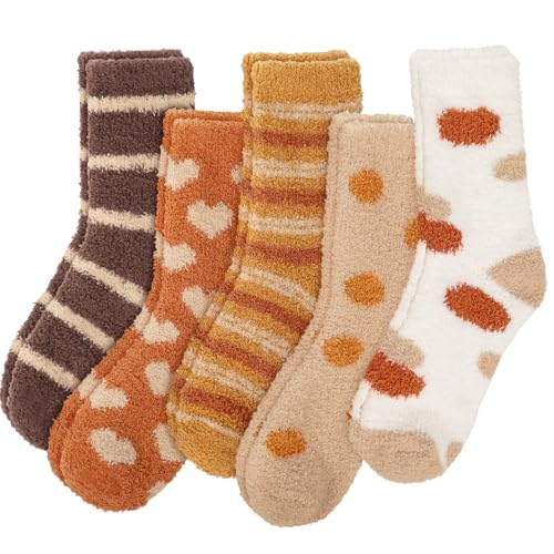 YSense Fuzzy Socks for Women 5 Pairs Warm Fluffy Winter Stocking Soft Cute Cat Animal Socks