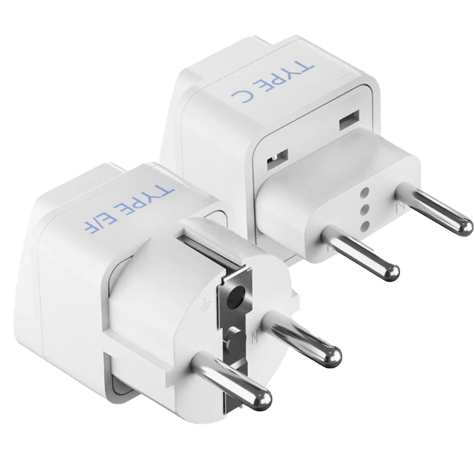 Ceptics European Travel Plug Adapter - Light Weight, Schuko Type E/F - Ultra Compact - India to Most of Europe - CE Certified - RoHS Compliant (EU-2SET)