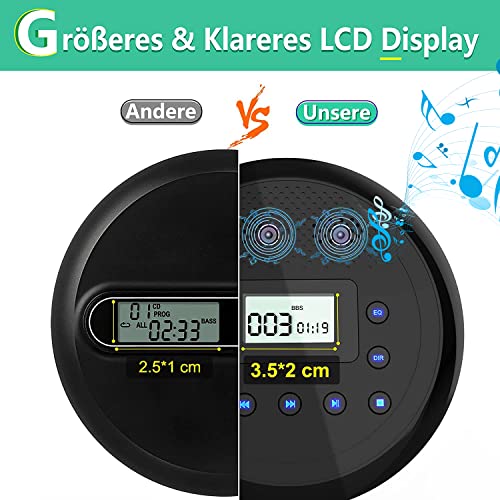 CD Player Tragbar, MONODEAL Wiederaufladbarer CD-Player mit Eingebauten Lautsprechern, Discman CD Player für Kinder/Auto… - Image 3