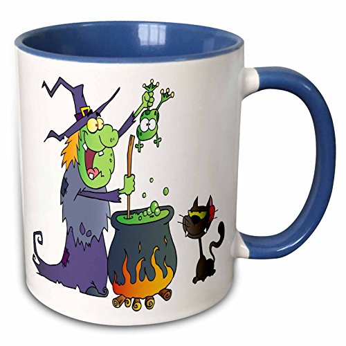 Mensuk mug_131384_4 Halloween Witch and Cauldron Two Tone Black Mug, 11 oz, Black/White