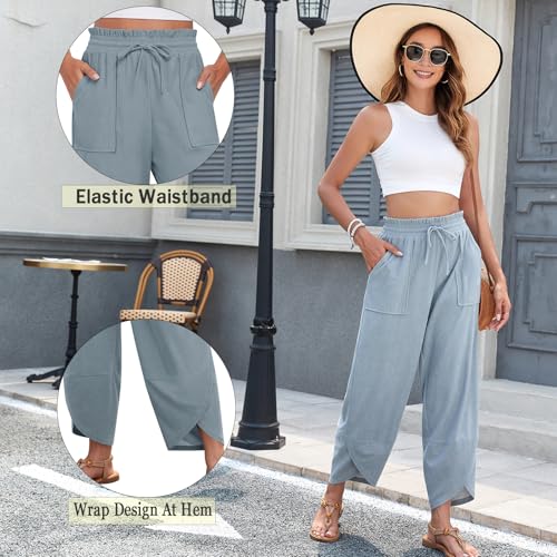 Anyhold Womens Baggy High Waisted Wide Leg Lounge Pants Drawstring Casual Palazzo Pants Trousers with Pockets4