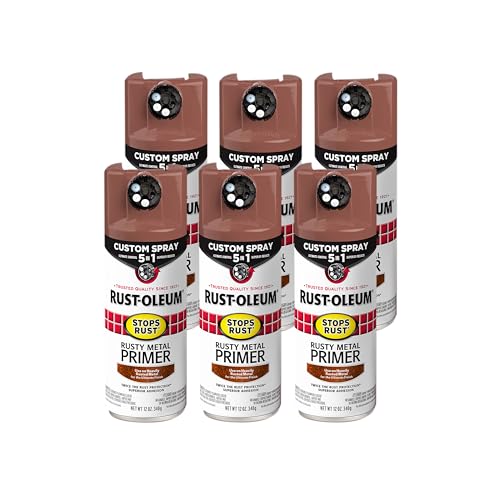 Image of Rust-Oleum Stops Rust Custom Spray 5-in-1 Rusty Metal Primer, Brown | Bonds To Rusted Metal | Adjustable Spray Dial | Any-Angle Spray | Fast Dry | Stops Rust Formula | 6 Pack