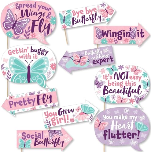 Image of Rozi Decoration Butterfly Theme Photo Booth Props for Girls Birthday Decorations, Baby Shower Party Decor, Butterfly Props for Baby Girl Pack of 10 Pcs