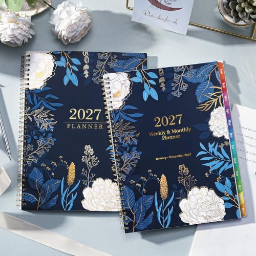 Agenda 2027 semanal y mensual de 8.5x11 pulgadas con pestañas y bolsillo 2