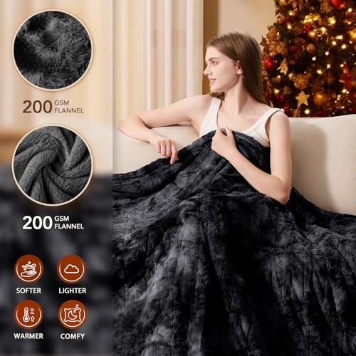Image of Homemate Electric Heated Heating Blanket Queen Size 84 inchx90 inch Dual Control | ETL Certified 2 /4 /6 /8H Auto-Off 10 Heat Level Overheat Protection Machine Washable FauxFur Sherpa,Cold Room Cold Sleeper Gift