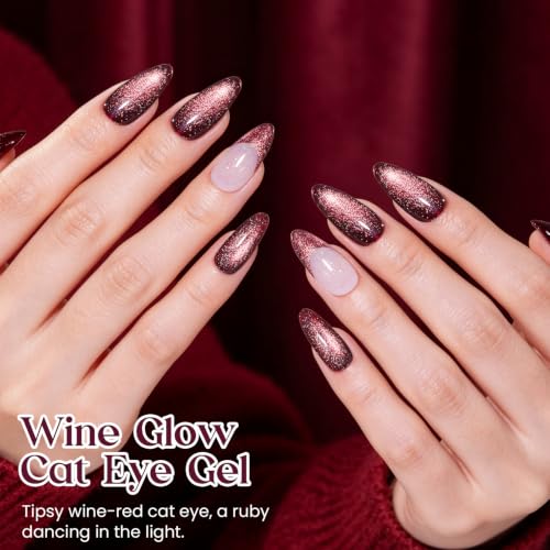 Image of Beetles Burgundy Red Cat Eye Gel Polish, Wine Glow 15ml Magnetic Nail Gel