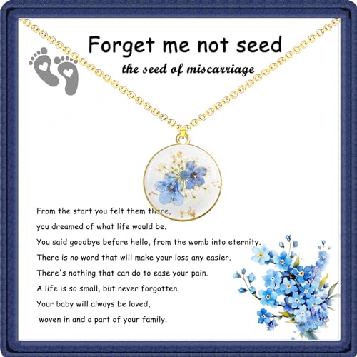 Miscarriage Gifts for Mothers, Forget Me Not Pressed Flowers Necklace, Baby Loss Grief Sympathy Gift for Women, Child Loss Memorial Gifts Jewelry
