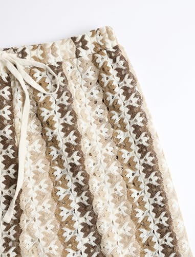 Image of ZAFUL Womens Beach Cover Up Pants Sexy Crochet Drawstring Elastic Boho Swimsuit Cover Up Long Pants Beach Wear