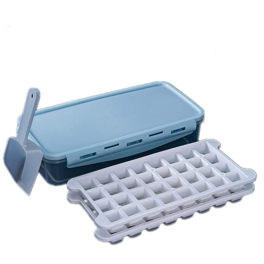 JMAHM Ice Cube Moulds Trays Ice Storage Easy Release Frozen Ice Mold with Non-Spill Lid Ice Shovel for Fruit, Baby Food, Whiskey,Other Drink (1.7L Ice Box, 2 Layers)