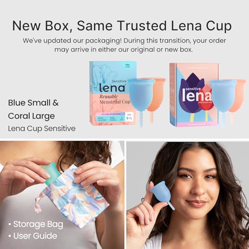 Image of Lena Sensitive Menstrual Cups 2-Pack Ultra-Soft Set, Small & Large | Medical-Grade Silicone, Period Cup for Women Heavy Flow, Reusable and Comfortable 12-Hour Leak-Free Protection, Blue & Coral