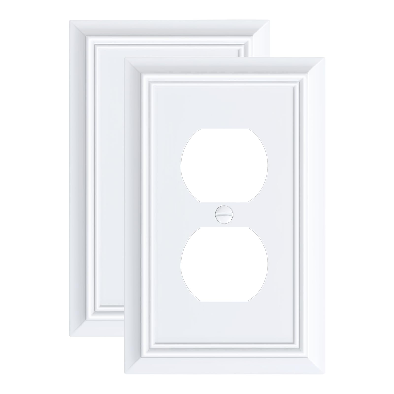 2-Pack Duplex Outlet Cover Plate, Decorative Pure White Switch Plates and Outlet Covers, Natural Bamboo Fiber Wall Plates for Electrical Outlets, 1