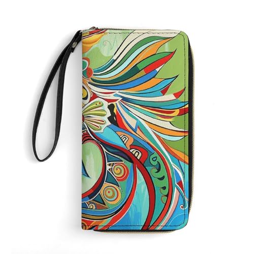 Womens Leather Wallets With Colorful Fish Wallet for Women Large Capacity Card Phone Holder Ladies Purse with Wriststrap