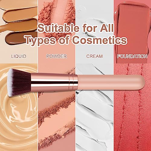AOOWU Make Up Pinsel, Schminkpinsel Kosmetikpinsel Makeup Brush, Flat Top Foundation Pinsel für Gesicht, Puderpinsel Make-Up Pinsel & Zubehör für Cremige, Pudrige Oder Flüssige Foundation(Roségold)