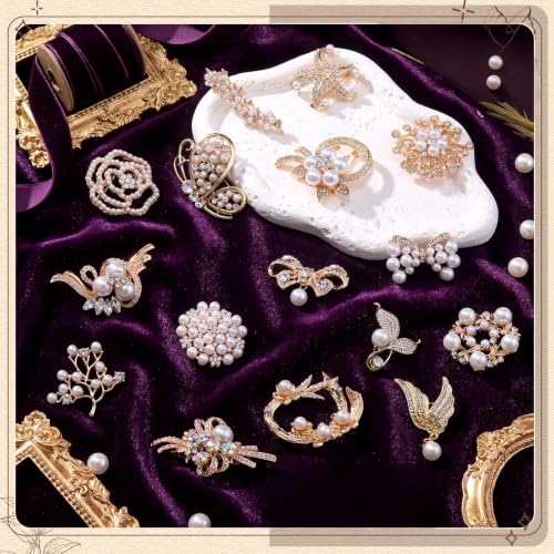 Image of Sasylvia 16 Pcs Women Brooch Set Rhinestone Vintage Animal Insect Plant Pins Brooches Bulk for Christmas Women Girls Gifts