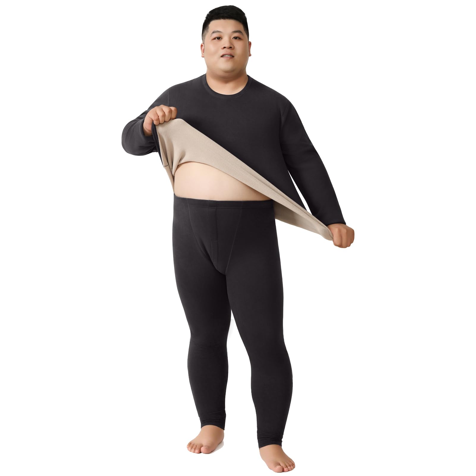 Rclongeu Men's Dark Gray Thermal Underwear Fleece Lined Long Johns For Thermals Top And Bottoms Set Long Sleeve Base Layer Cold Weather Gear (,6Xl)