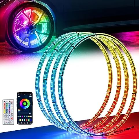 Ehaho 15.5" Double Row Wheel Lights, Brighter RGB Dream Chasing LED Rim Lights with App & Remote Control, Music Wheel Ring Lights with Turn & Braking Signal Compatible with Jeep Trucks SUV Car（4PCS） Cover